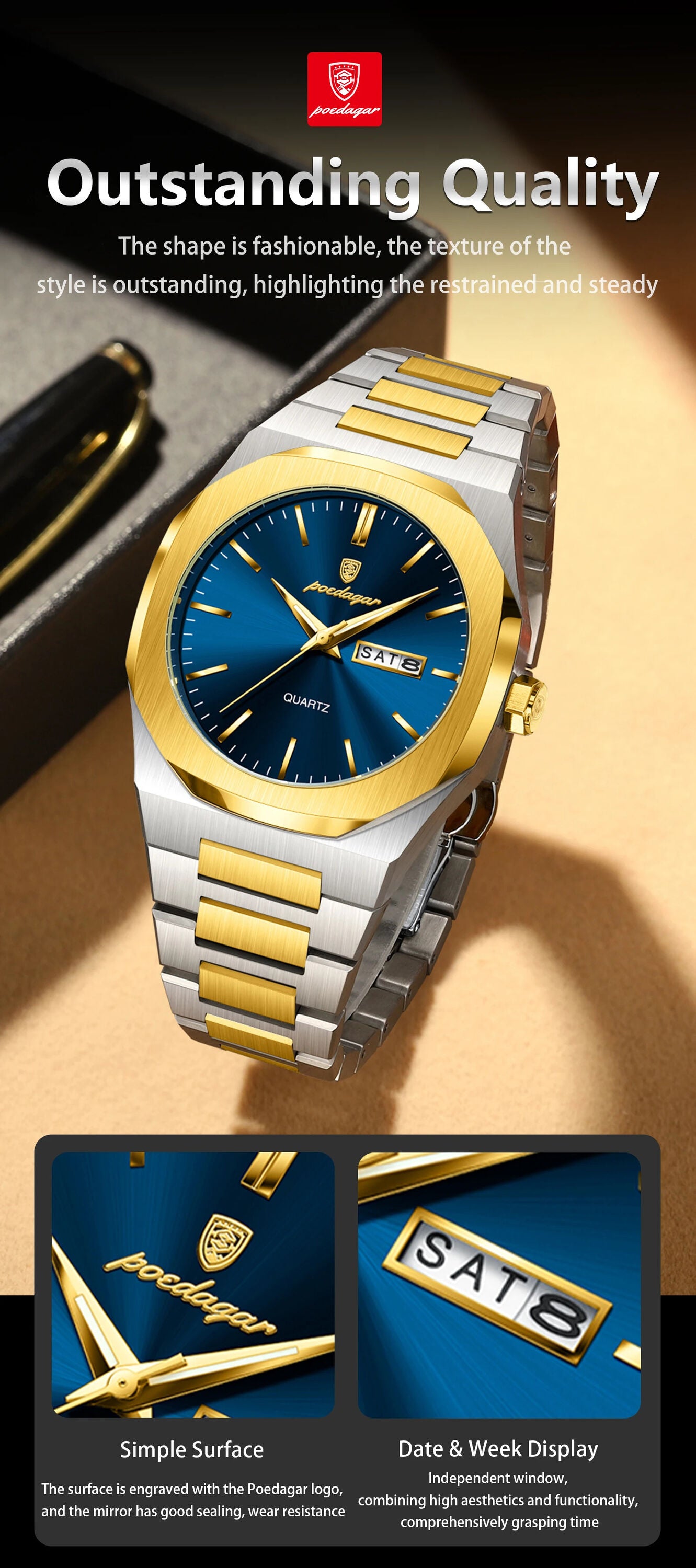 POEDAGAR 825S-1 Fashion & Casual Quartz Wristwatch